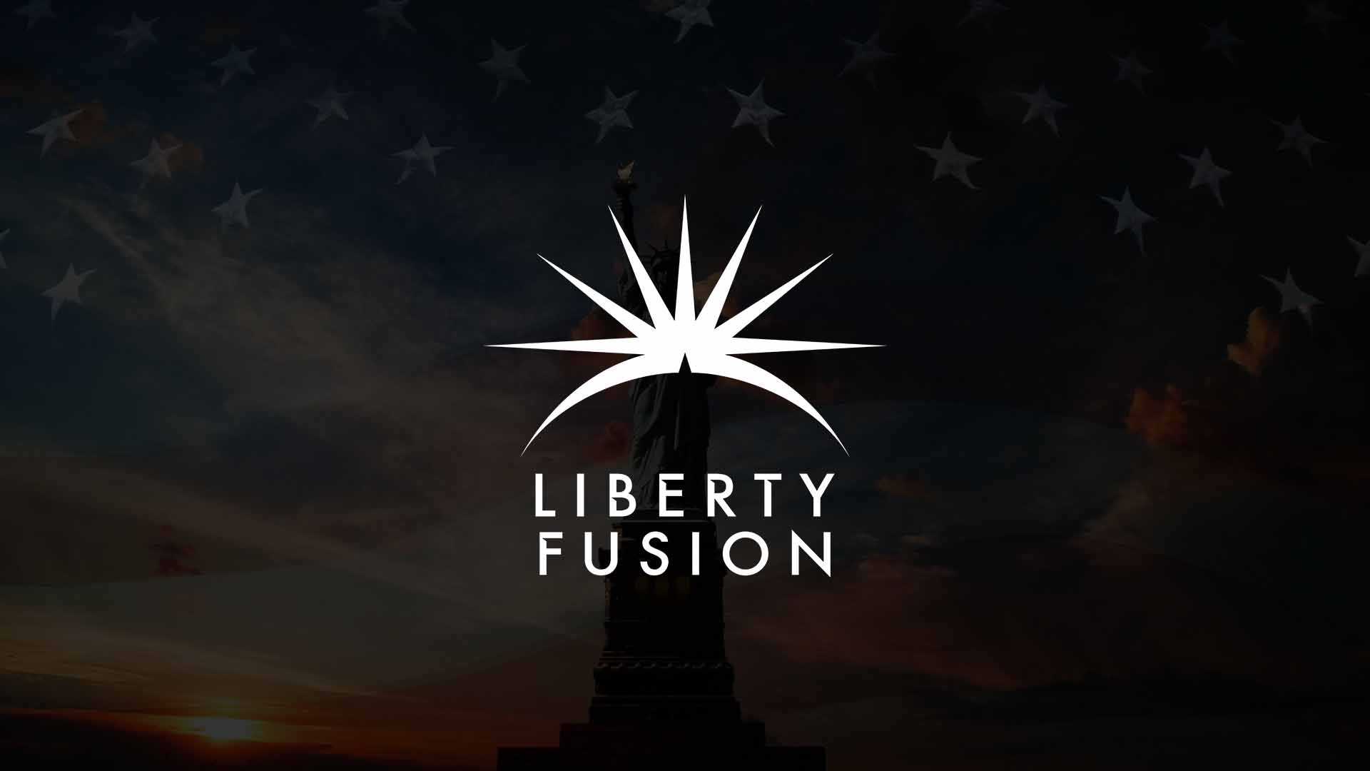 The Liberty Fusion logomark: a seven-ray crown over a converging deuterium and tritium arc.