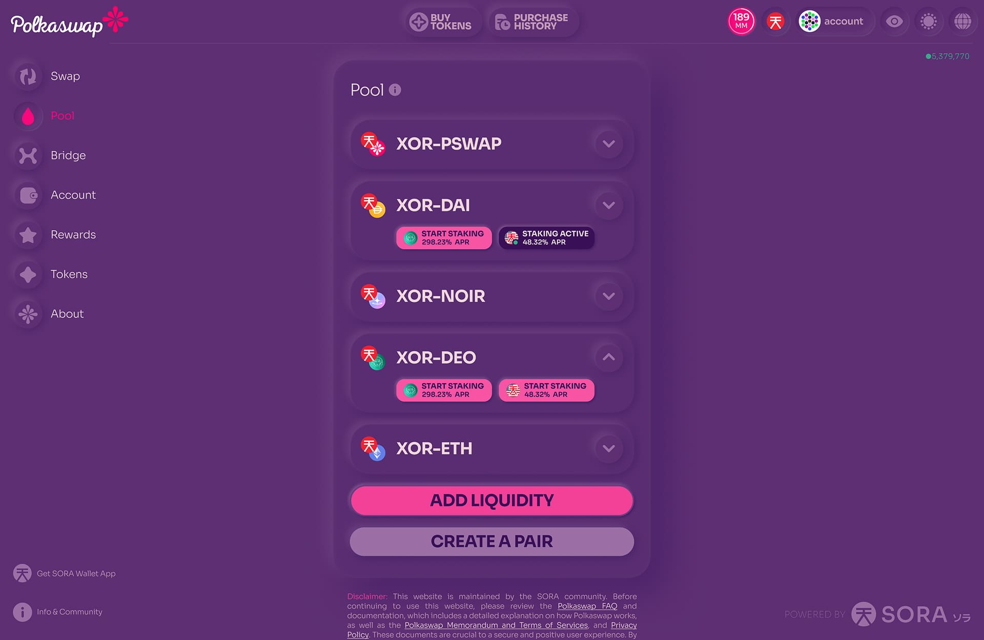 Polkaswap pools and Demeter staking