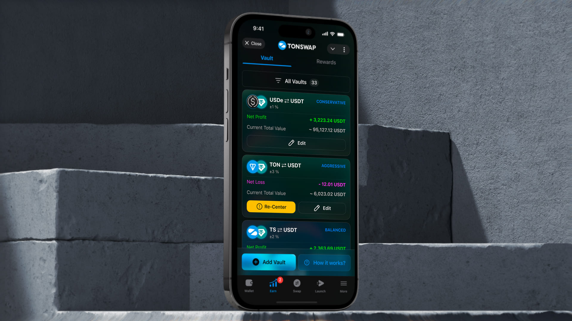 Tonswap Earn page (LP) — DeFi made simple